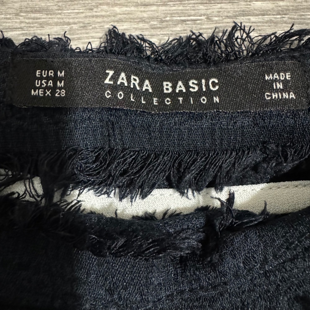 ZARA BASIC Black Textured Fringe Border White Sid… - image 8